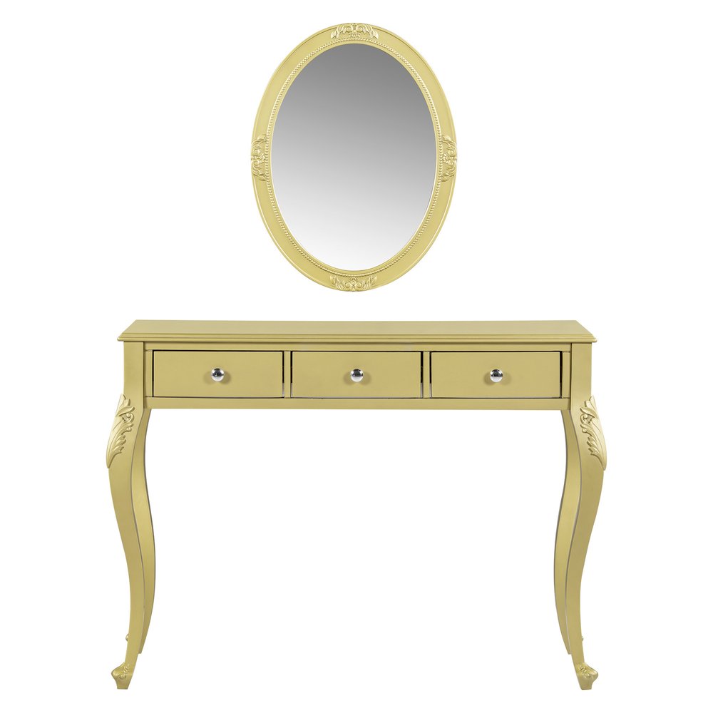 39" Brown Wood Mirrored Three Drawer Vanity Table