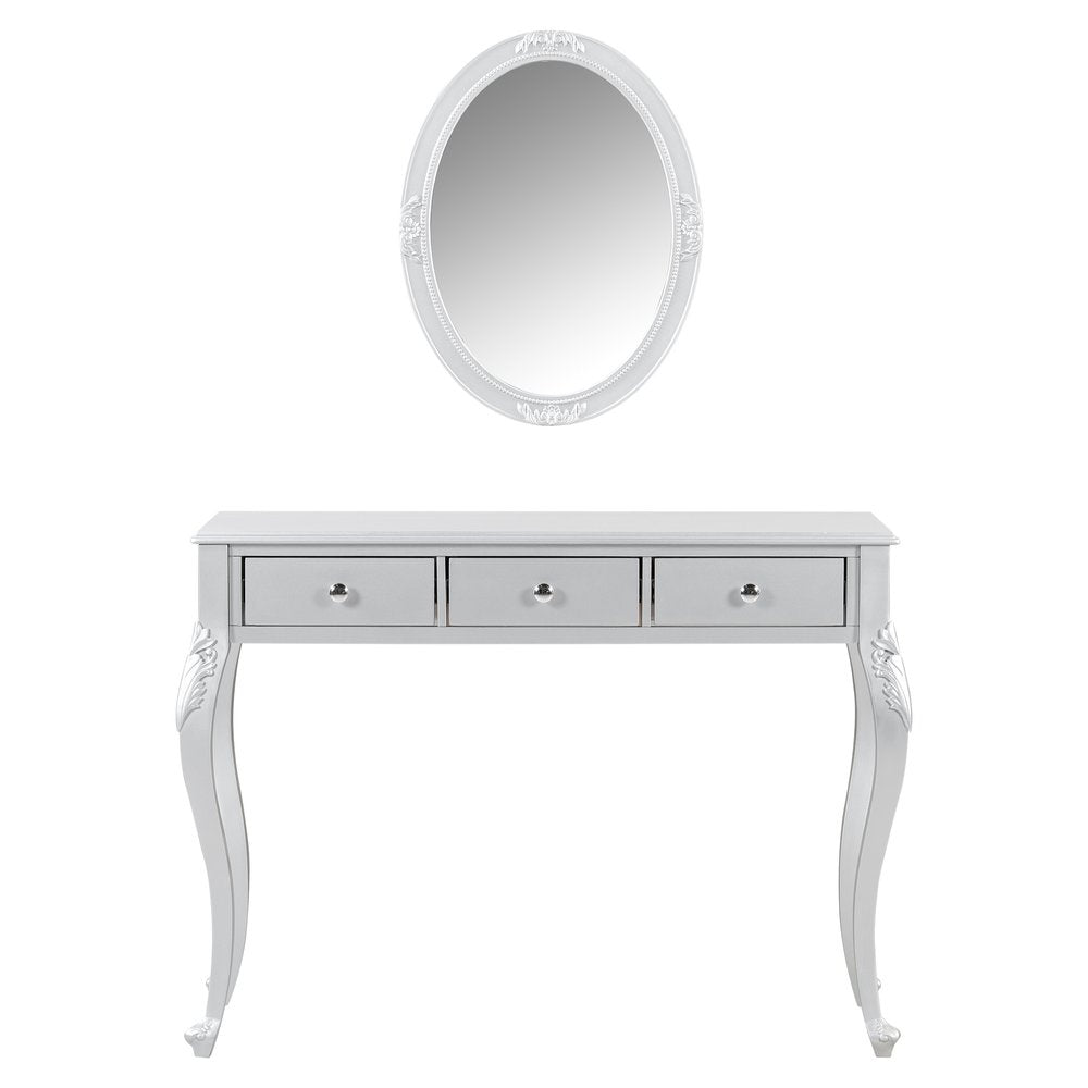 39" Silver Wood Mirrored Three Drawer Vanity Table