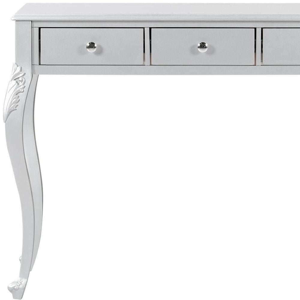 39" Silver Wood Mirrored Three Drawer Vanity Table