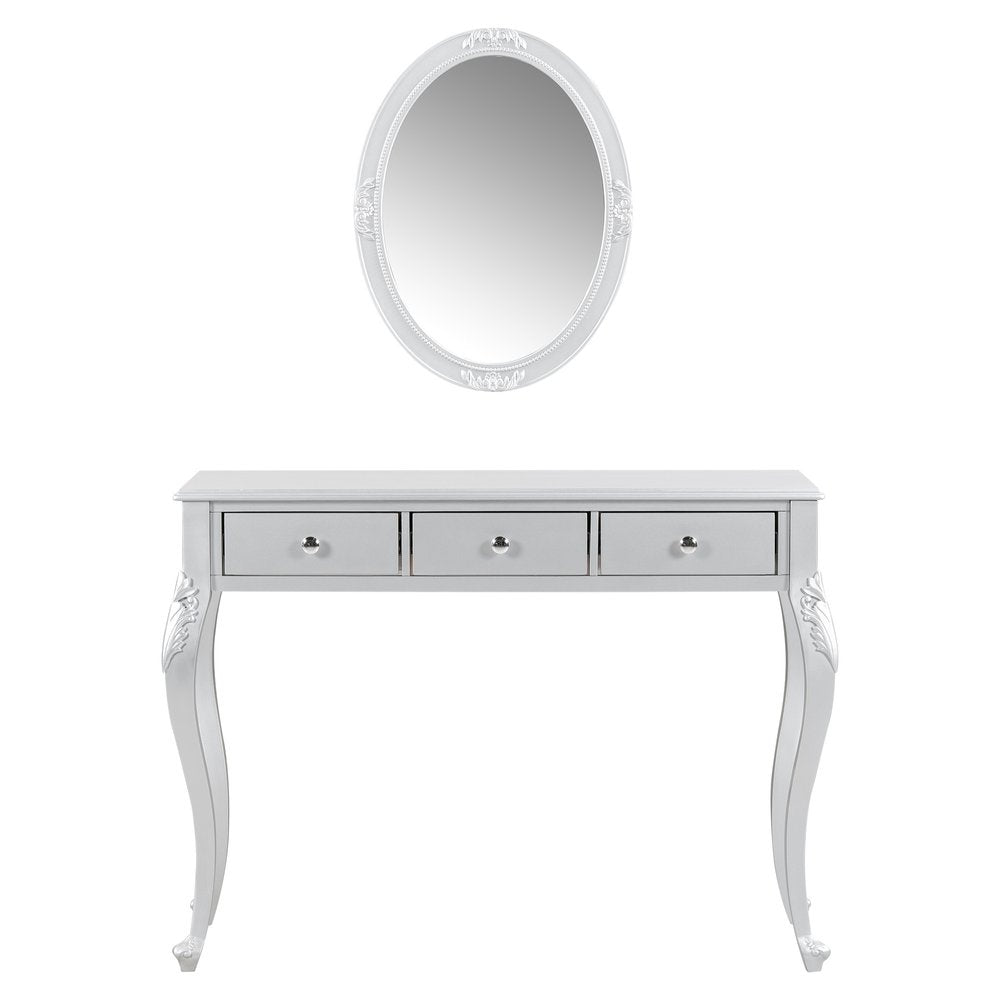 39" Silver Wood Mirrored Three Drawer Vanity Table
