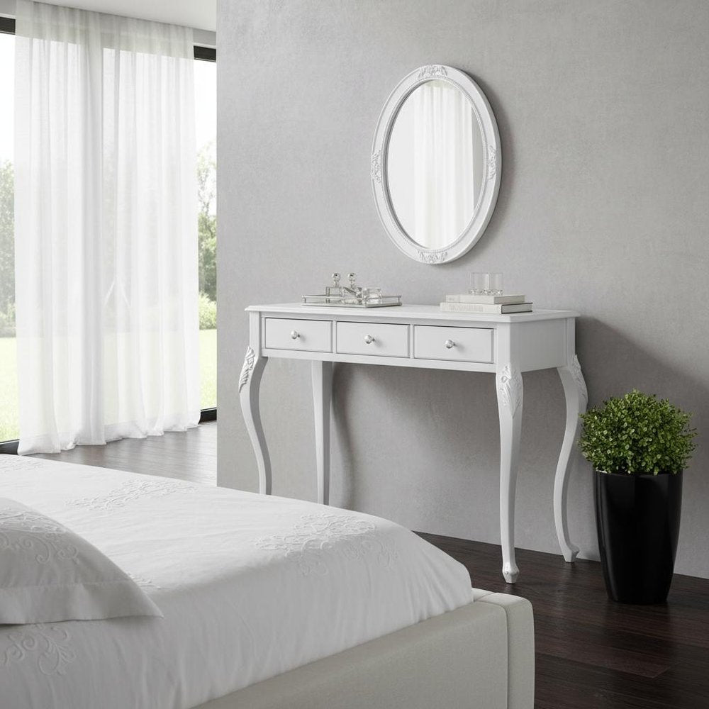 39" Silver Wood Mirrored Three Drawer Vanity Table