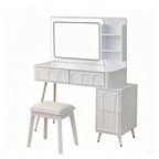 40" White Wood Mirrored Four Drawer Vanity Table And Lights