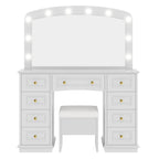 43" White Wood Mirrored Nine Drawer Vanity Table And Lights