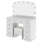 43" White Wood Mirrored Nine Drawer Vanity Table And Lights