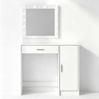 35" White Wood Mirrored Vanity Table And Lights