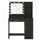 35" Black Wood Mirrored Vanity Table And Lights