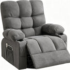 39" Gray Tufted Chenille Heated Massage Manual Rocker And Swivel Recliner With USB