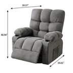 39" Gray Tufted Chenille Heated Massage Manual Rocker And Swivel Recliner With USB