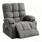 39" Gray Tufted Chenille Heated Massage Manual Rocker And Swivel Recliner With USB