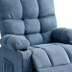39" Blue Tufted Chenille Heated Massage Manual Rocker And Swivel Recliner With USB