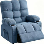 39" Blue Tufted Chenille Heated Massage Manual Rocker And Swivel Recliner With USB