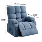 39" Blue Tufted Chenille Heated Massage Manual Rocker And Swivel Recliner With USB