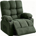 39" Dark Green Tufted Chenille Heated Massage Manual Rocker And Swivel Recliner With USB