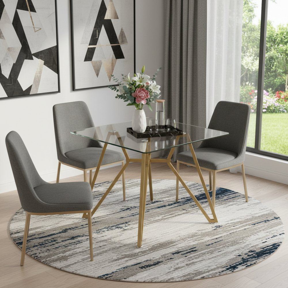 35" Clear and Gold Glass and Steel Square Dining Table