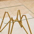 35" Clear and Gold Glass and Steel Square Dining Table