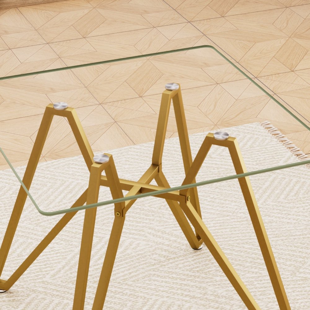 35" Clear and Gold Glass and Steel Square Dining Table