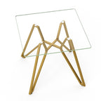 35" Clear and Gold Glass and Steel Square Dining Table
