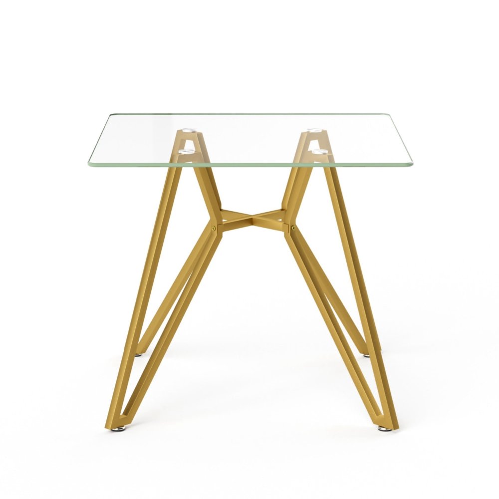 35" Clear and Gold Glass and Steel Square Dining Table