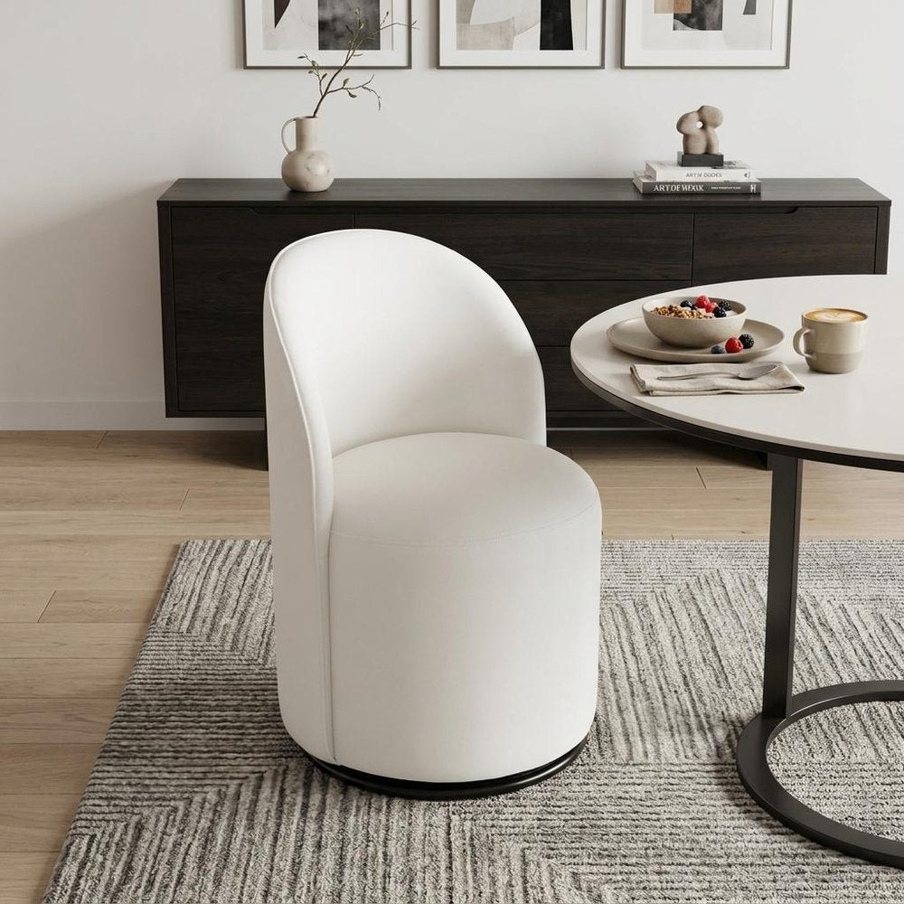 Brown and Black Velvet Curved Back Swivel Dining Arm Chair