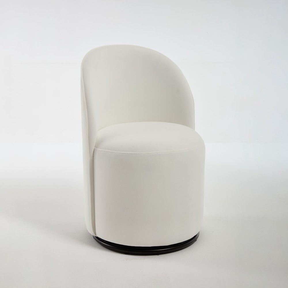 Brown and Black Velvet Curved Back Swivel Dining Arm Chair