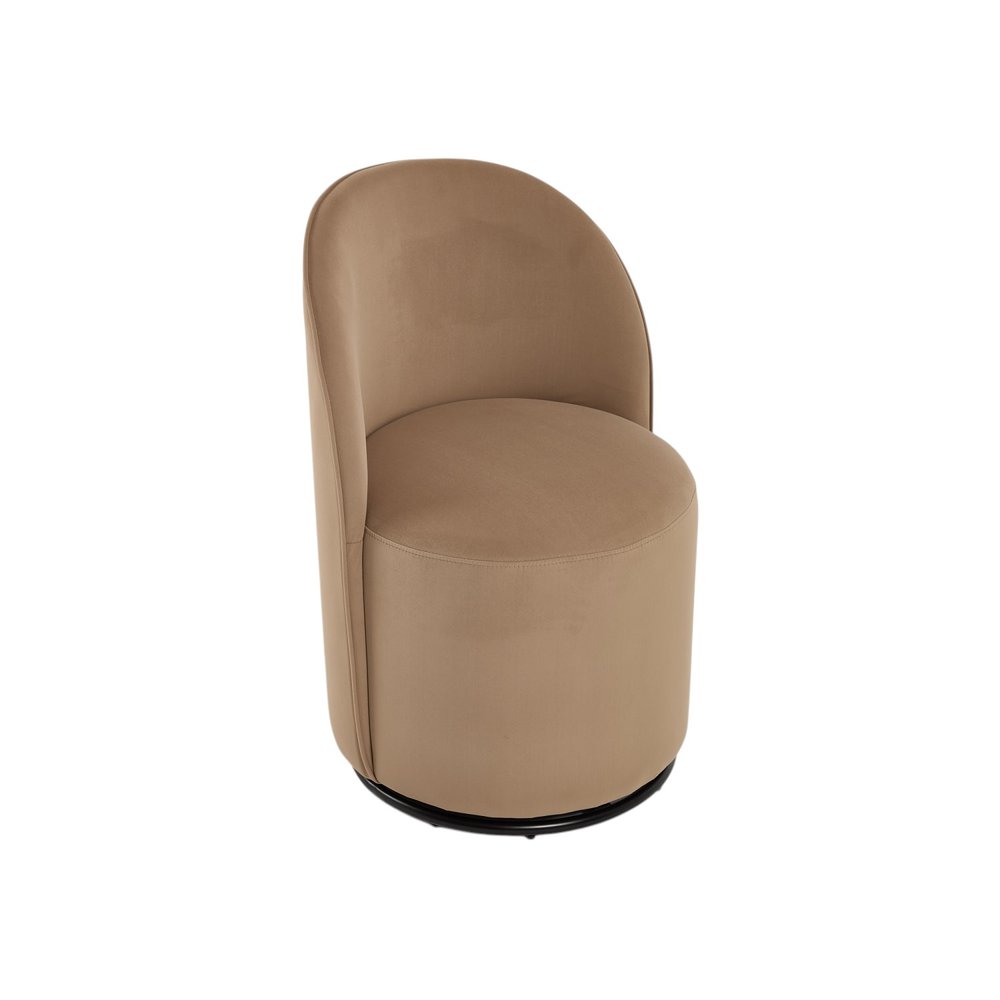 Brown and Black Velvet Curved Back Swivel Dining Arm Chair