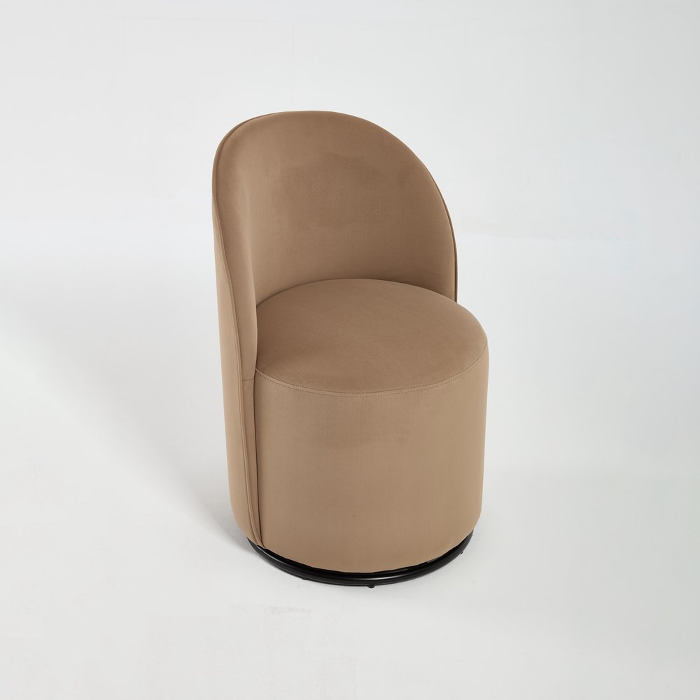 Brown and Black Velvet Curved Back Swivel Dining Arm Chair