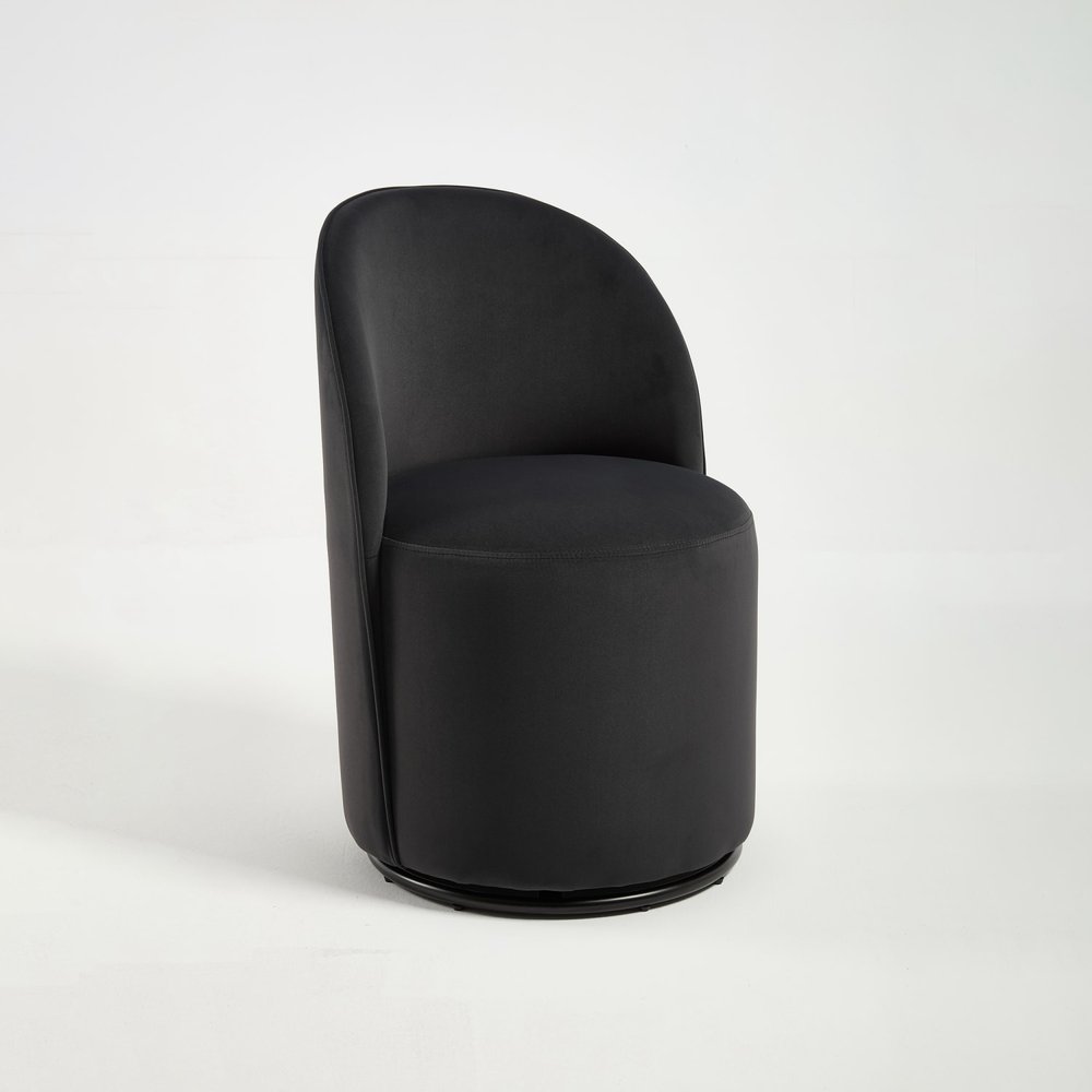 Brown and Black Velvet Curved Back Swivel Dining Arm Chair
