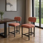 Set of Two 26" Orange and Black Fabric and Metal Counter Height Bar Chairs