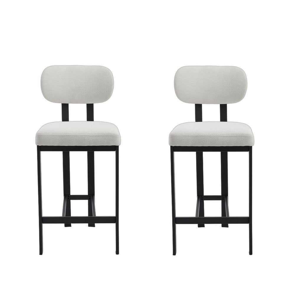 Set of Two 26" Orange and Black Fabric and Metal Counter Height Bar Chairs