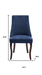 Set of Two Blue And Brown Linen And Solid Wood Dining Side Chairs