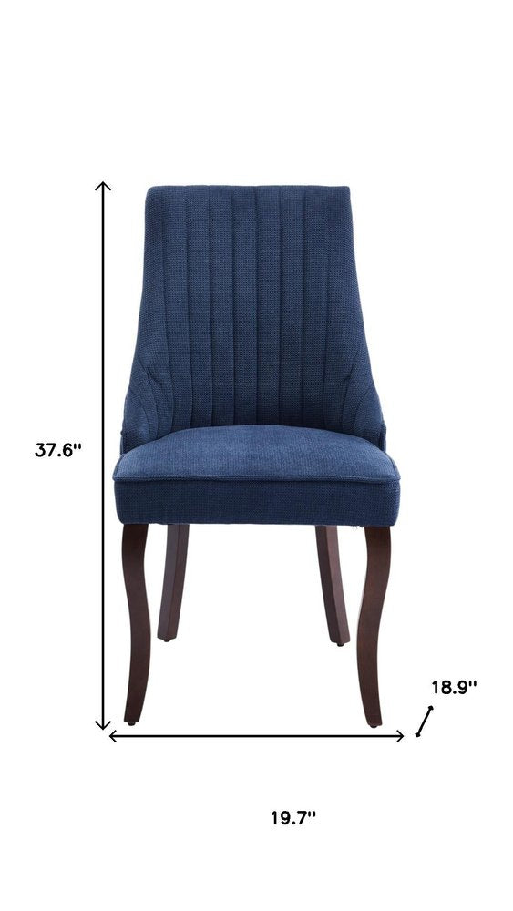 Set of Two Blue And Brown Linen And Solid Wood Dining Side Chairs