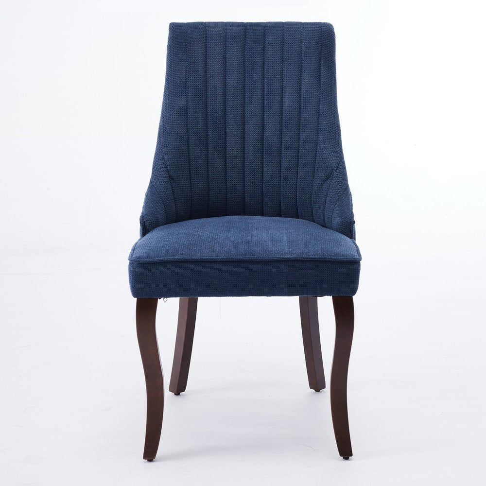 Set of Two Blue And Brown Linen And Solid Wood Dining Side Chairs