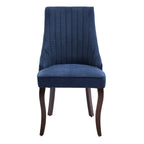 Set of Two Blue And Brown Linen And Solid Wood Dining Side Chairs
