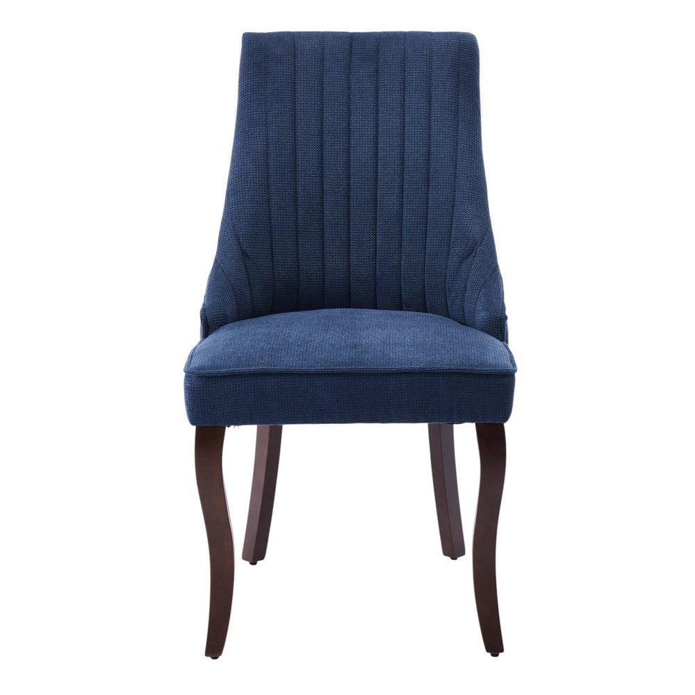 Set of Two Blue And Brown Linen And Solid Wood Dining Side Chairs
