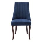 Set of Two Blue And Brown Linen And Solid Wood Dining Side Chairs