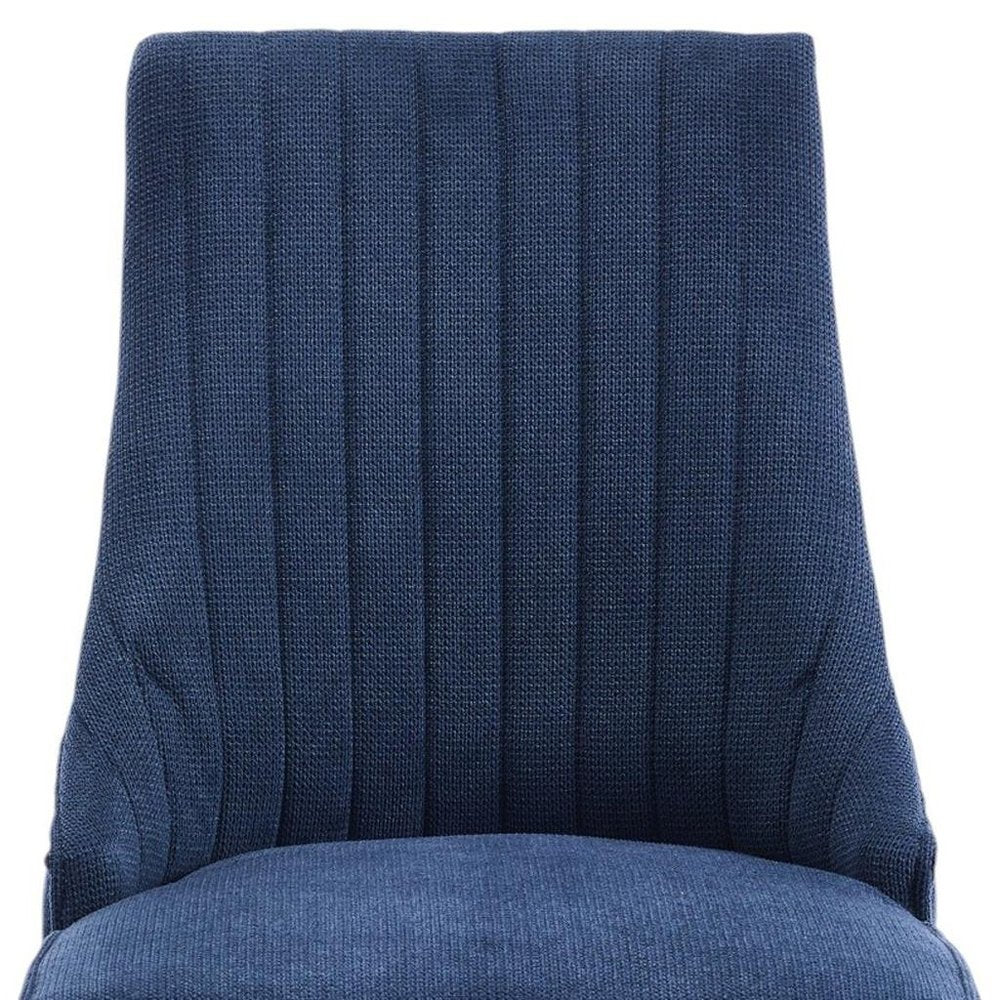 Set of Two Blue And Brown Linen And Solid Wood Dining Side Chairs