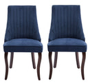 Set of Two Blue And Brown Linen And Solid Wood Dining Side Chairs