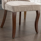 Set of Two Blue And Brown Linen And Solid Wood Dining Side Chairs