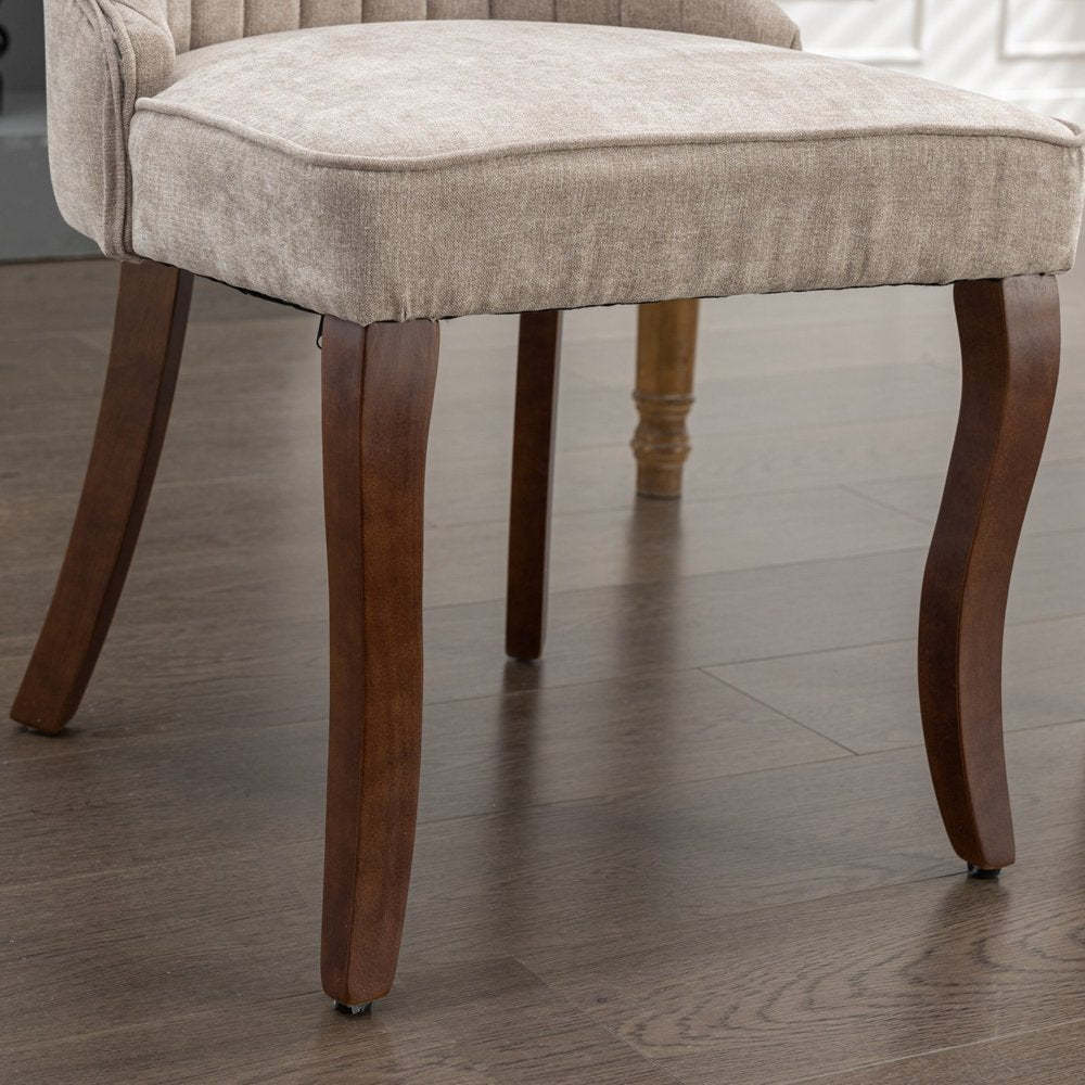 Set of Two Blue And Brown Linen And Solid Wood Dining Side Chairs