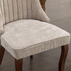 Set of Two Blue And Brown Linen And Solid Wood Dining Side Chairs