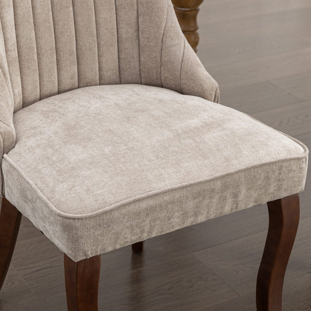Set of Two Blue And Brown Linen And Solid Wood Dining Side Chairs