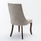 Set of Two Blue And Brown Linen And Solid Wood Dining Side Chairs