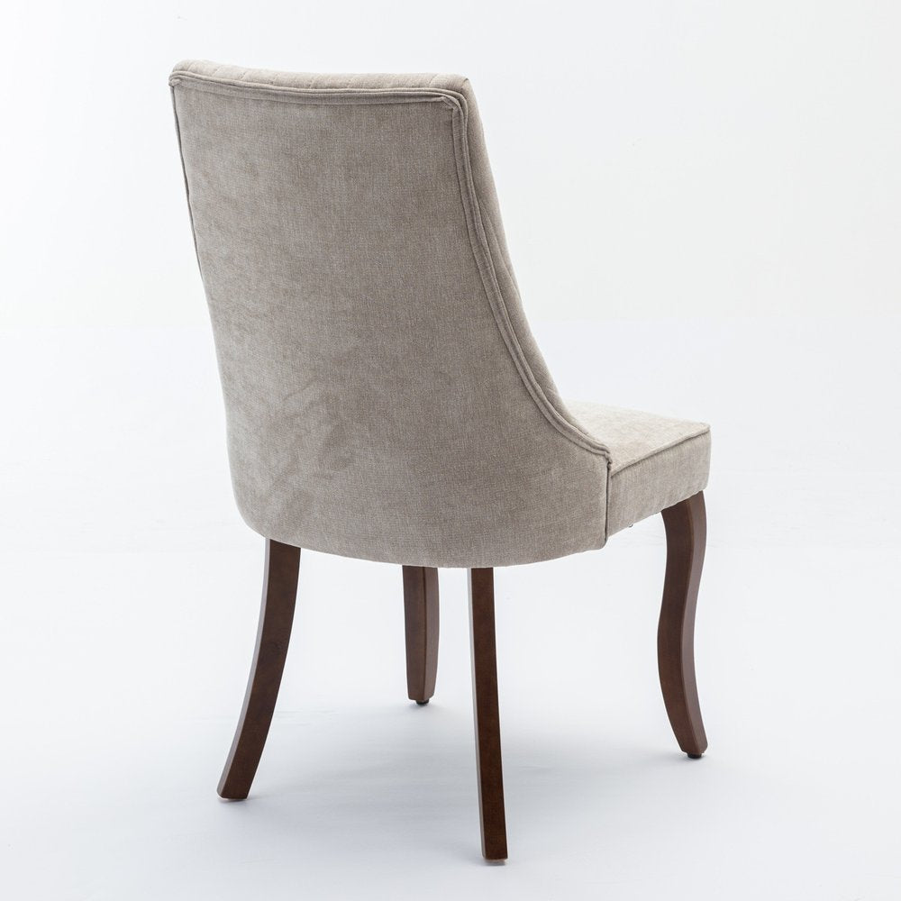 Set of Two Blue And Brown Linen And Solid Wood Dining Side Chairs