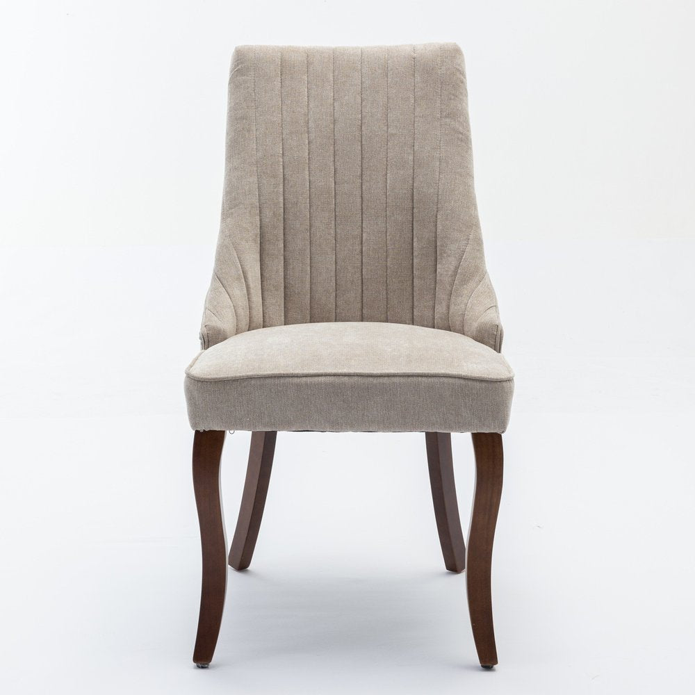 Set of Two Blue And Brown Linen And Solid Wood Dining Side Chairs