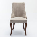 Set of Two Blue And Brown Linen And Solid Wood Dining Side Chairs