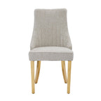 Set of Two Beige White And Gold Chenille And Stainless Steel Dining Side Chairs