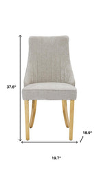Set of Two Beige White And Gold Chenille And Stainless Steel Dining Side Chairs