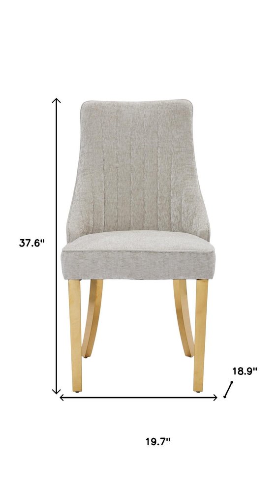 Set of Two Beige White And Gold Chenille And Stainless Steel Dining Side Chairs