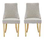 Set of Two Beige White And Gold Chenille And Stainless Steel Dining Side Chairs