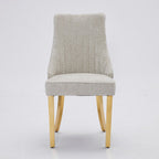 Set of Two Beige White And Gold Chenille And Stainless Steel Dining Side Chairs